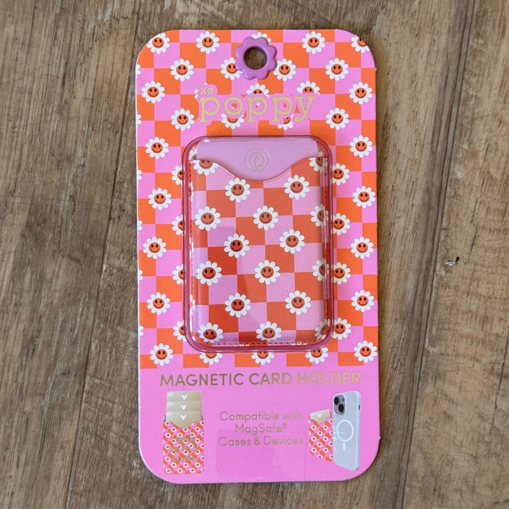 XO Poppy iPhone 15/14/13 Floral Case and magnetic card holder - Picture 4 of 6